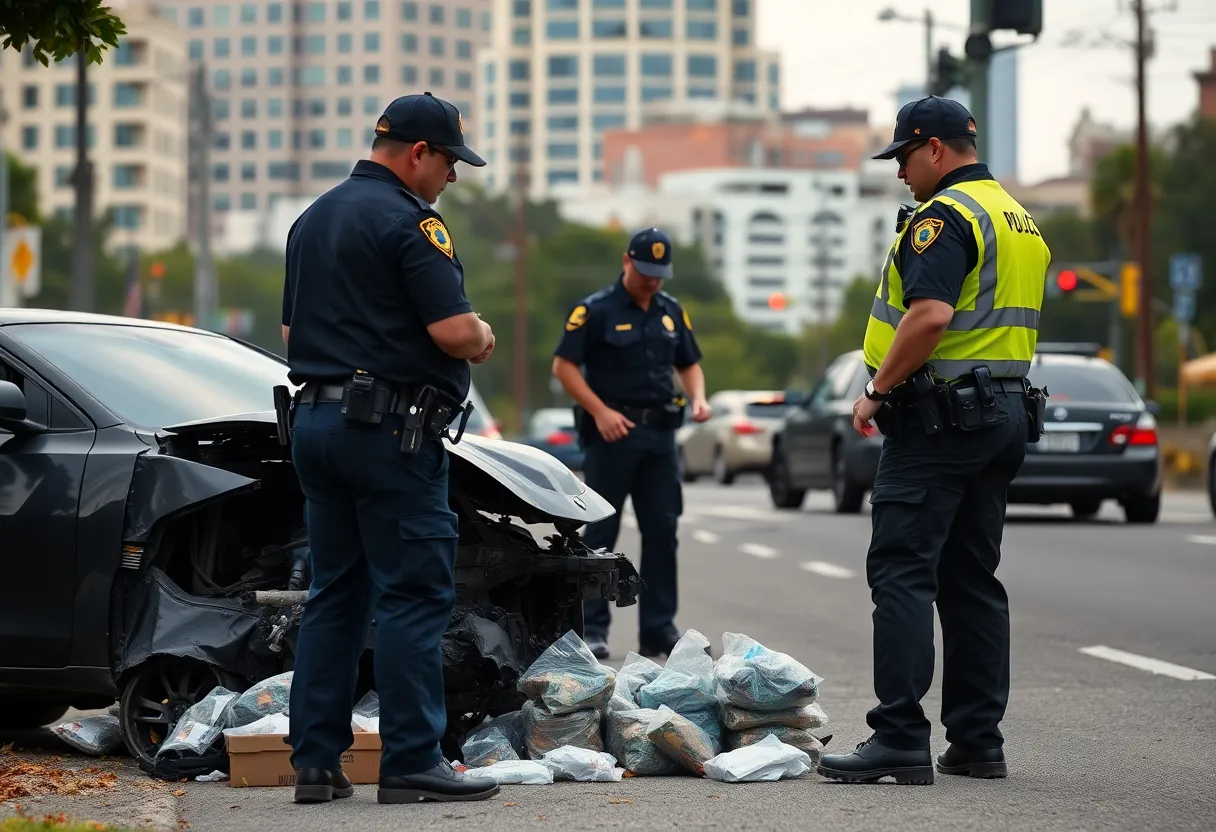 Police examining a crash site related to drug charges in Savannah.