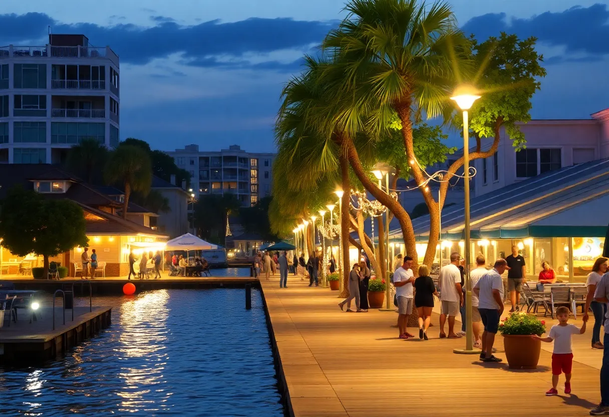 A picturesque view of Savannah's waterfront showcasing enhancements and community spaces.