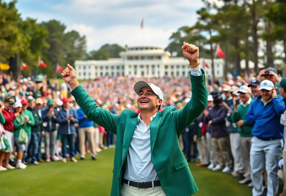 Golf player celebrating victory at Augusta National