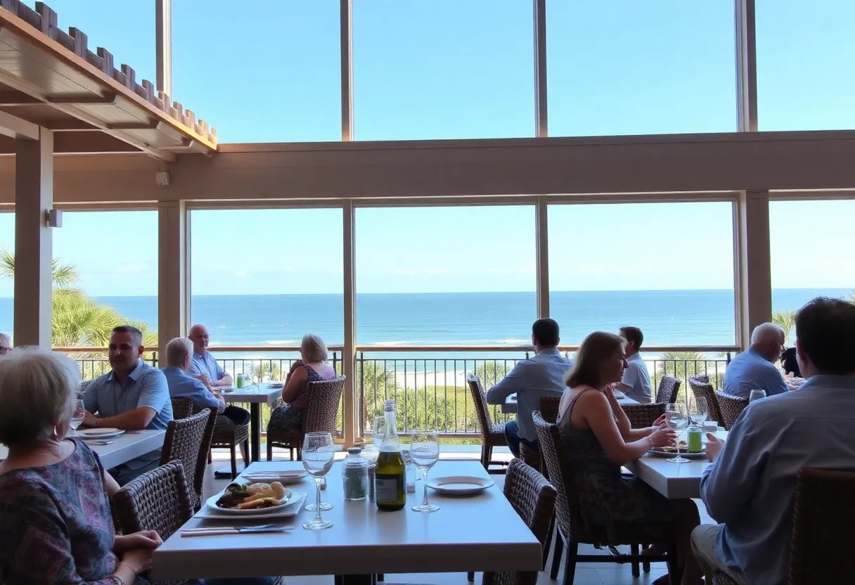 Guests dining at Sea Pines Resort with ocean view
