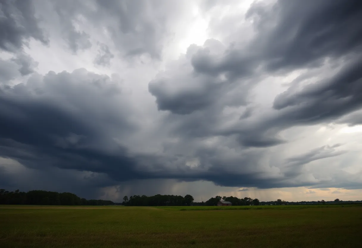 A severe thunderstorm cloud formation over South Carolina