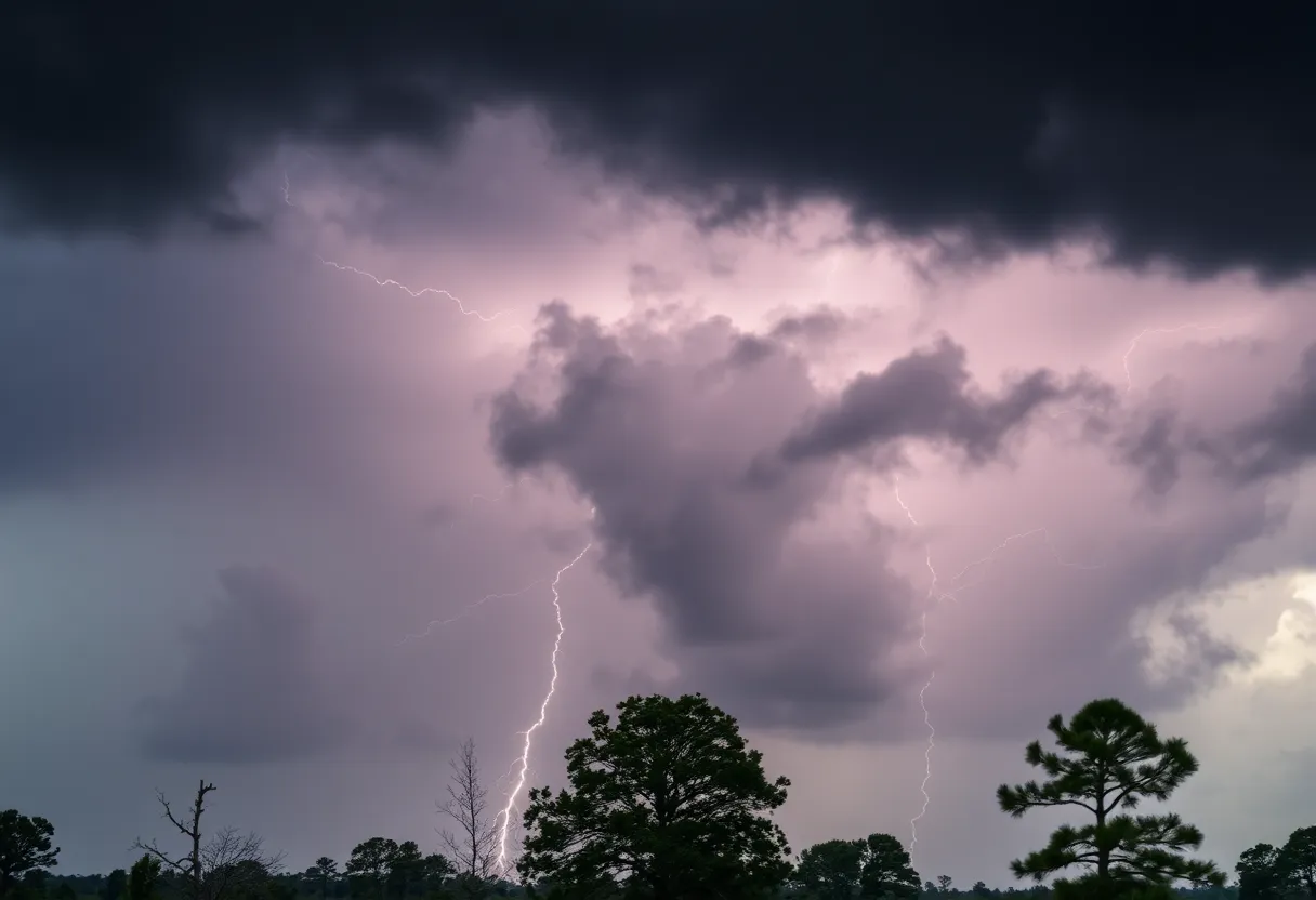 Dark storm clouds with lightning over South Carolina