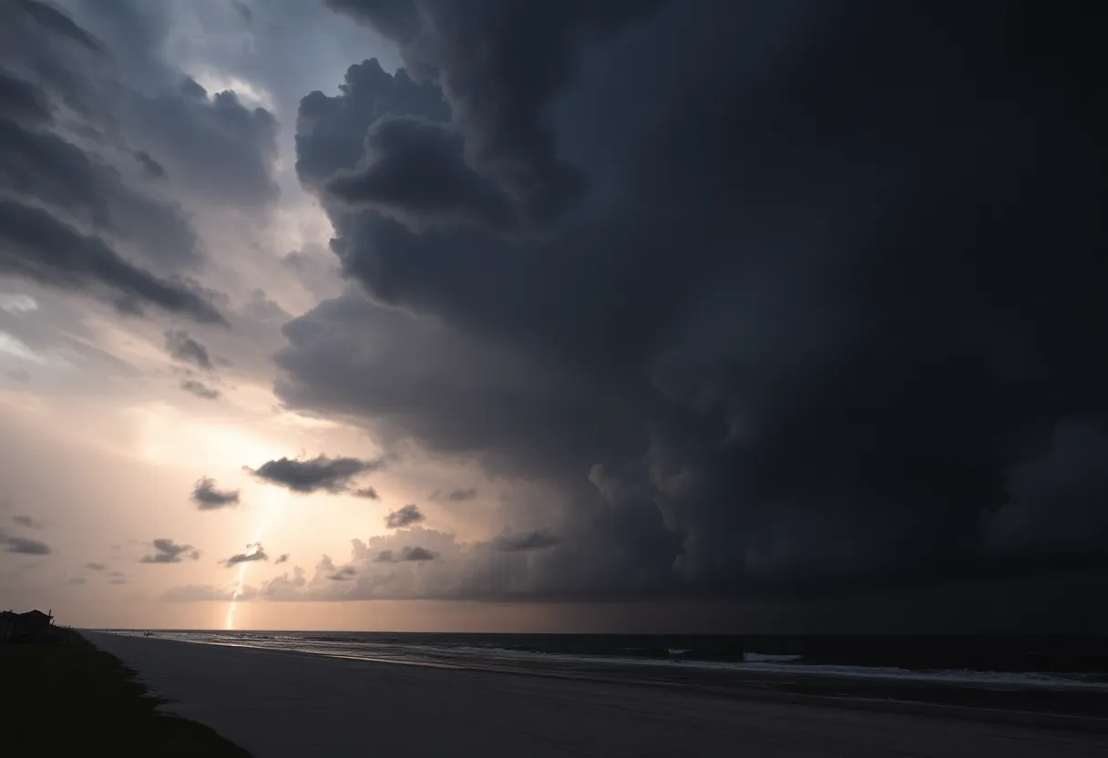 Dark storm clouds and lightning over Myrtle Beach