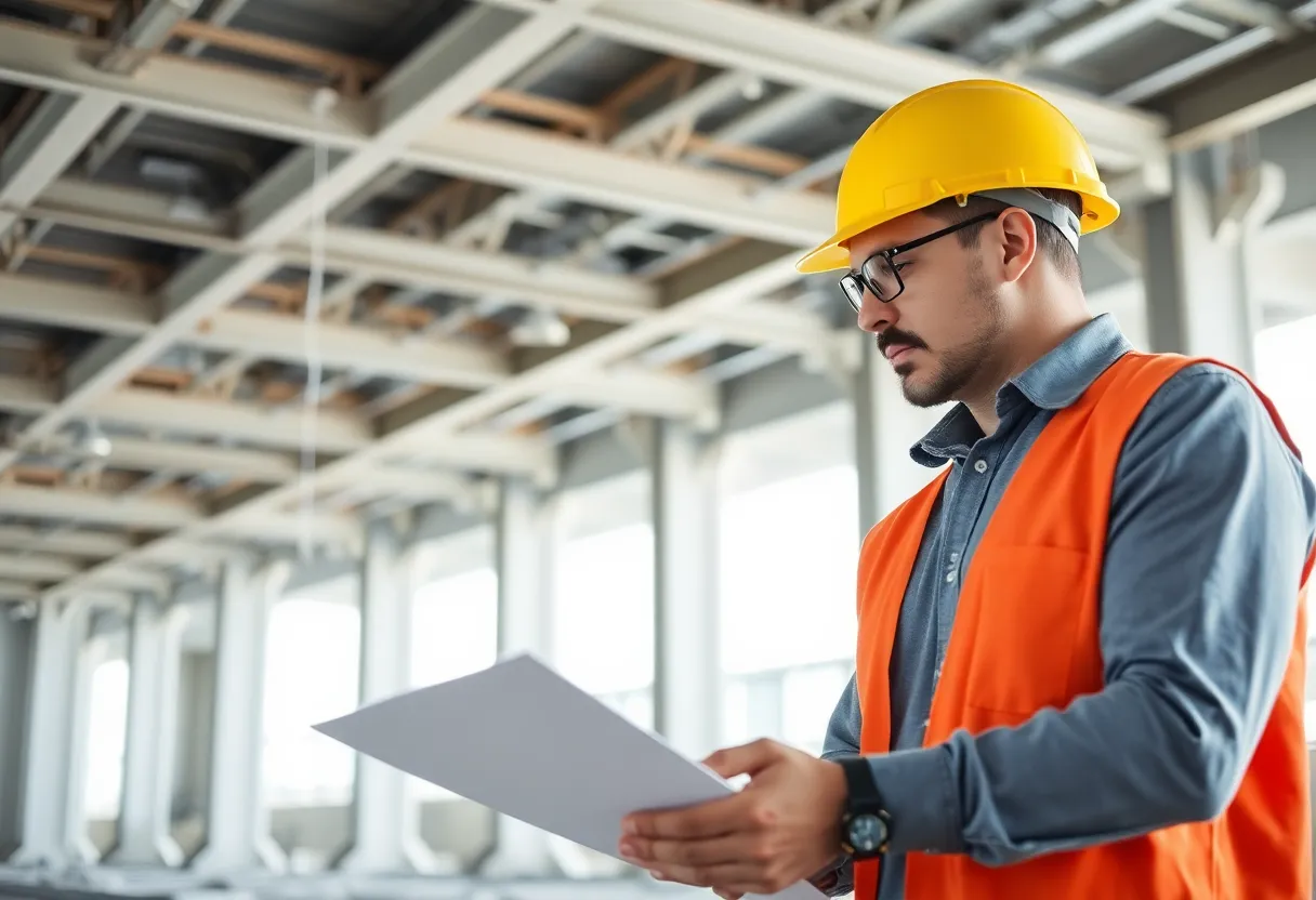 Engineer examining structural connections under earthquake conditions