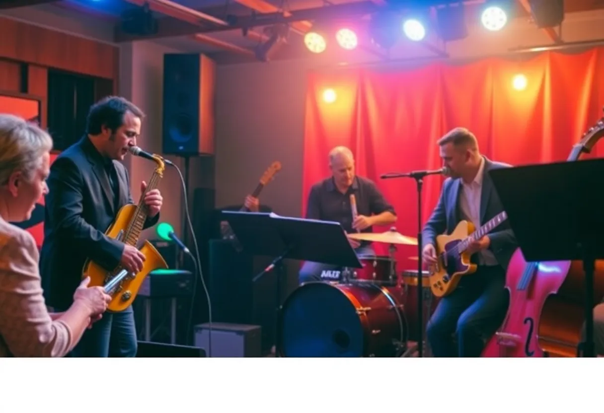 Jazz musicians performing on stage, creating an engaging atmosphere.