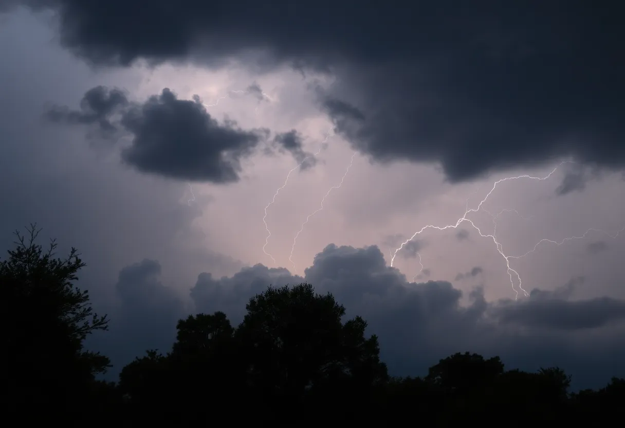 Thunderstorm clouds and lightning over Charleston, South Carolina
