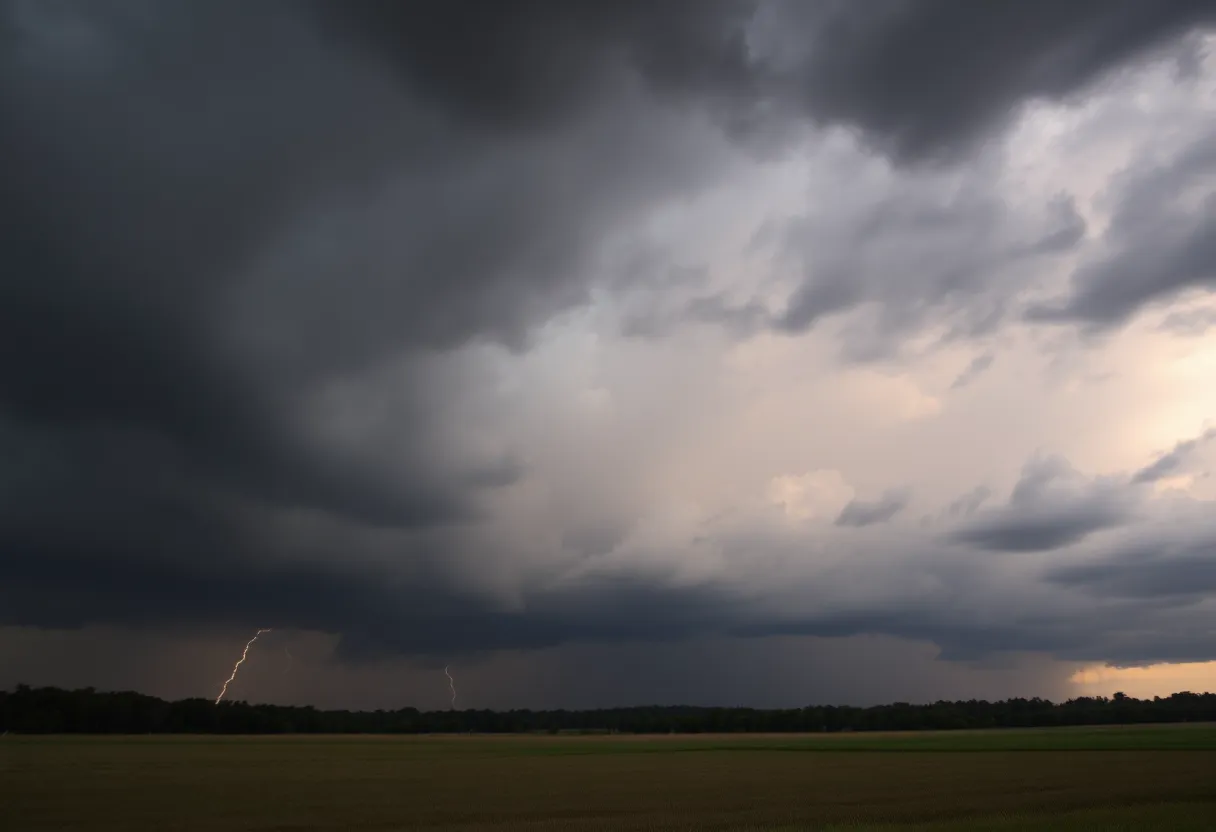 Dark thunderstorm clouds over Upstate South Carolina landscape