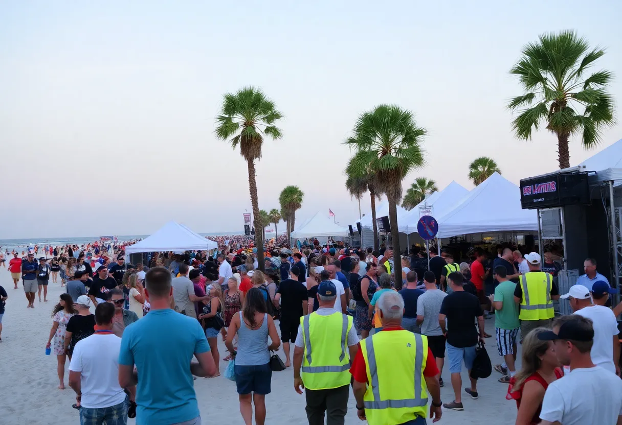 Crowd celebrating at Tybee Island's Orange Crush festival.
