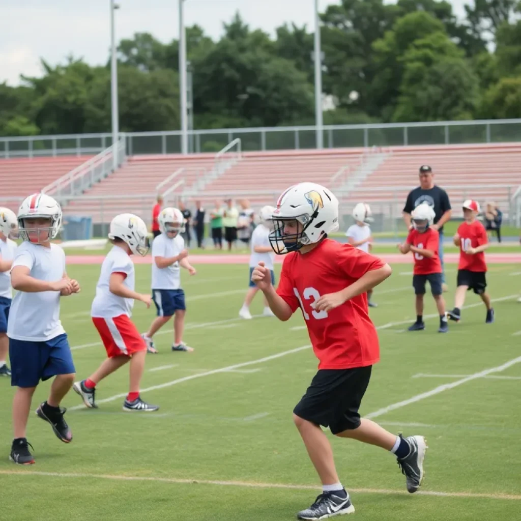 Young athletes participating in the All-American Football Camp at Hilton Head Island.