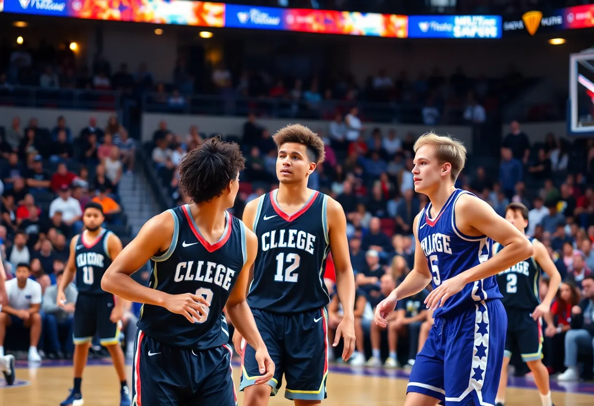 Augusta University Jaguars basketball players in action during a game.