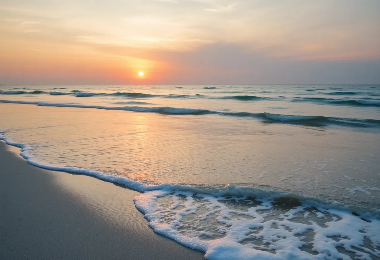 Serene beach setting at Hilton Head Island during sunrise.