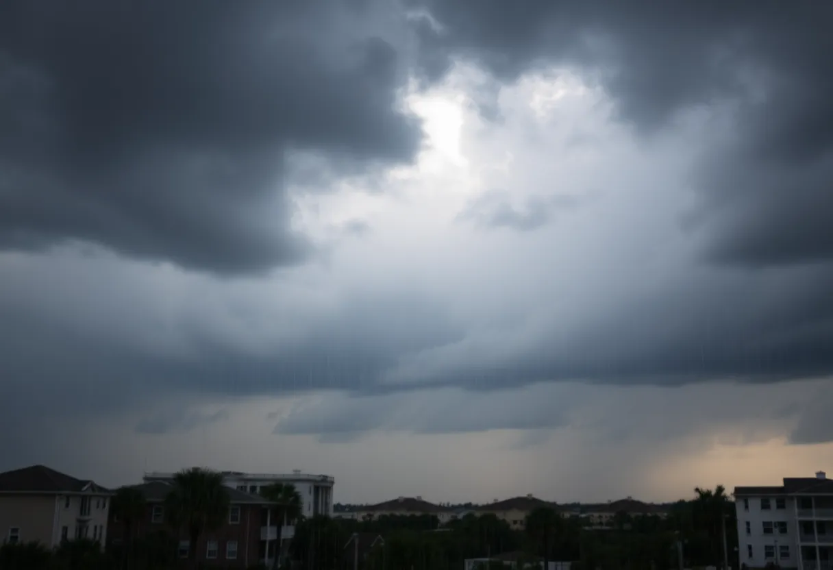 Severe weather in Charleston SC with heavy rain and storm clouds