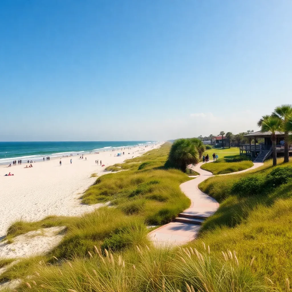 A vibrant atmosphere at Coligny Beach Park with visitors enjoying the beach.