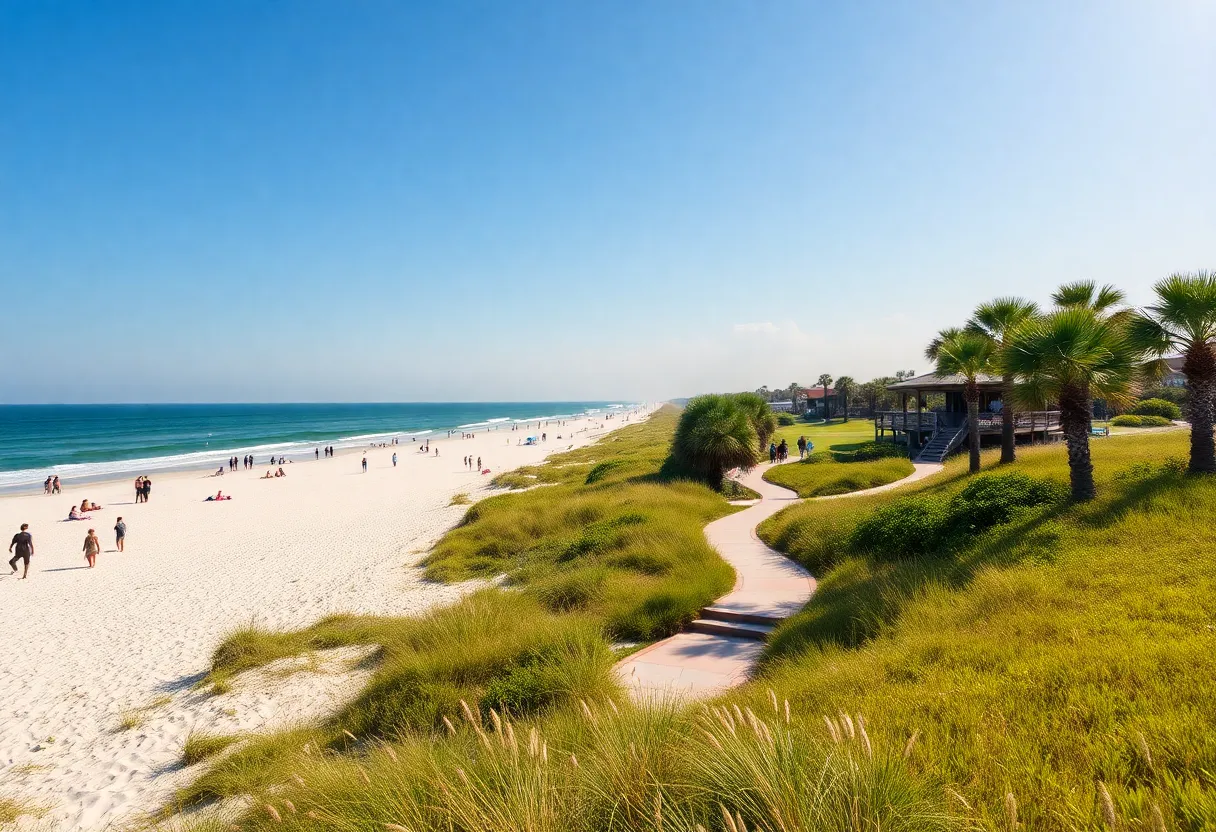 A vibrant atmosphere at Coligny Beach Park with visitors enjoying the beach.