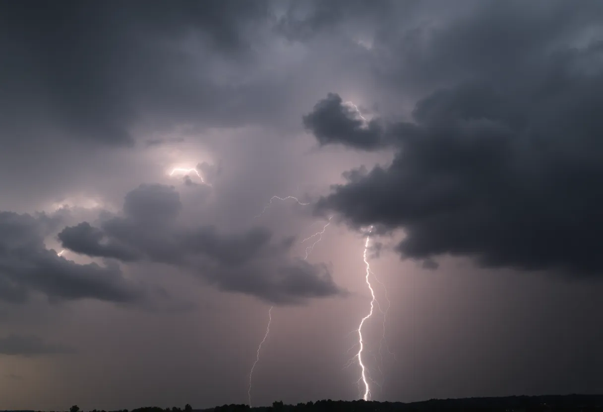Thunderstorms looming over Greenville with dark clouds