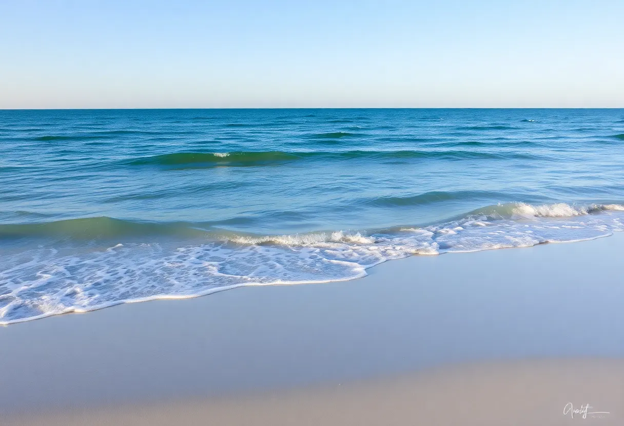 A peaceful beach at Hilton Head Island with calm waves and clear skies