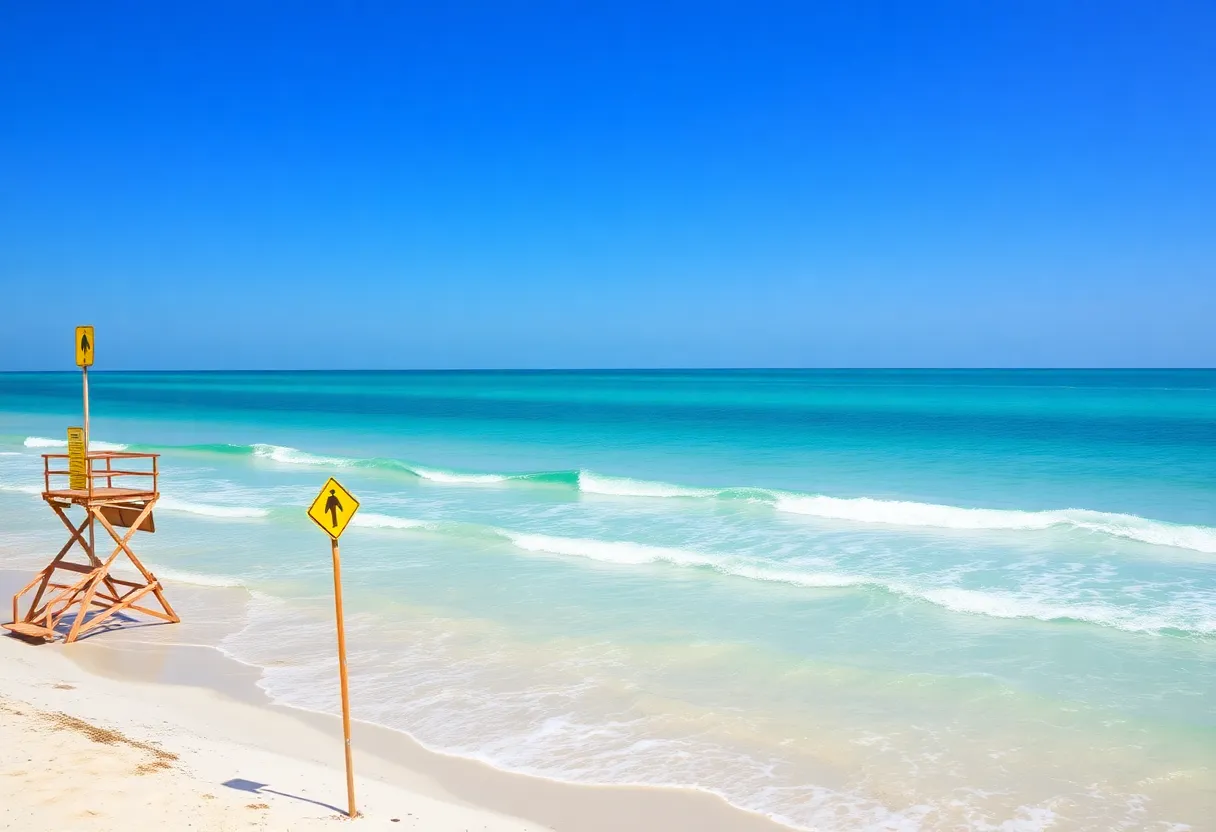 A beautiful beach on Hilton Head Island with safety signage