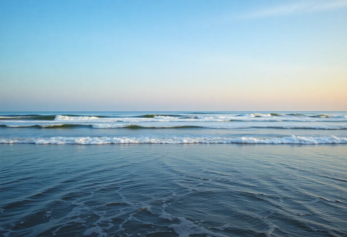 Beautiful beach on Hilton Head Island, with gentle waves and a clear sky