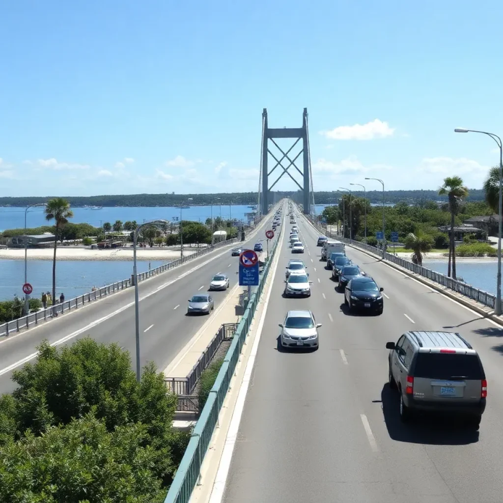 Bridge on Hilton Head Island with traffic and pedestrians