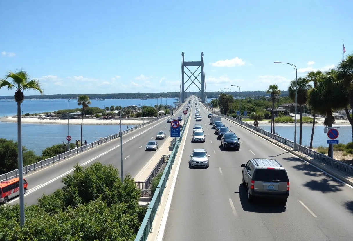 Bridge on Hilton Head Island with traffic and pedestrians