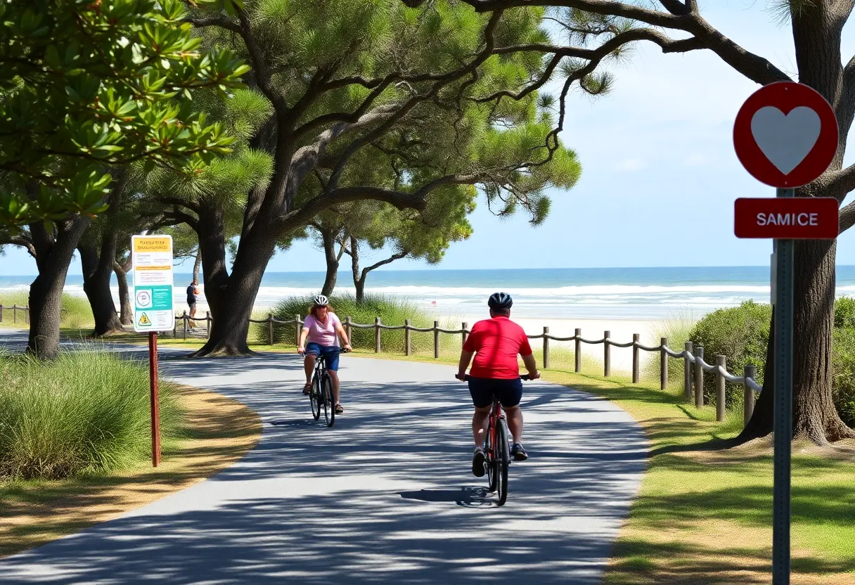 Group of cyclists riding safely along a pathway on Hilton Head Island