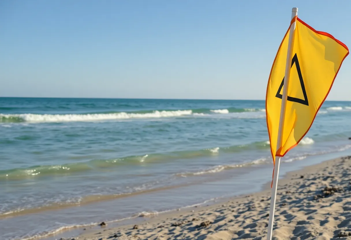 Safety flags at a beach warning about ocean conditions