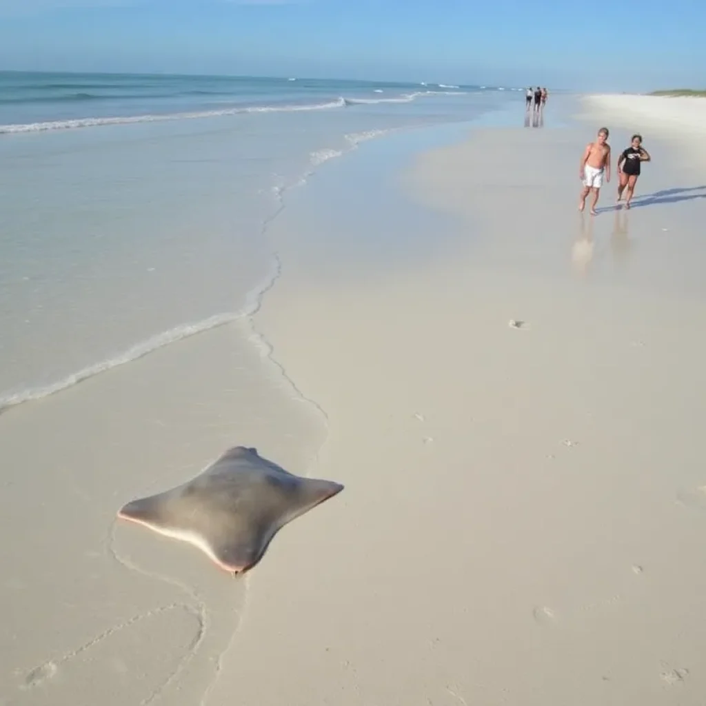 Beachgoers practicing the stingray shuffle at Hilton Head Island