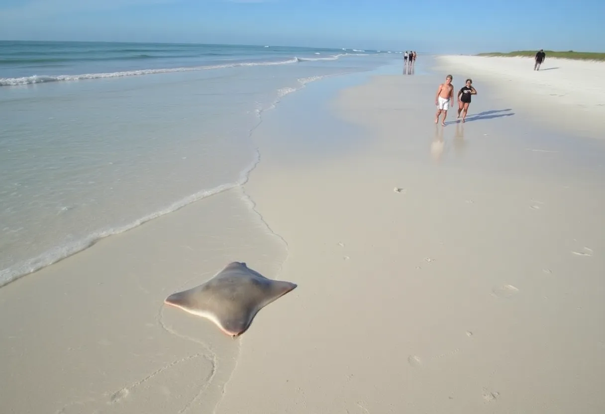 Beachgoers practicing the stingray shuffle at Hilton Head Island