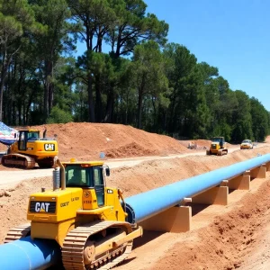 Construction of water pipeline on Hilton Head Island with heavy machinery.