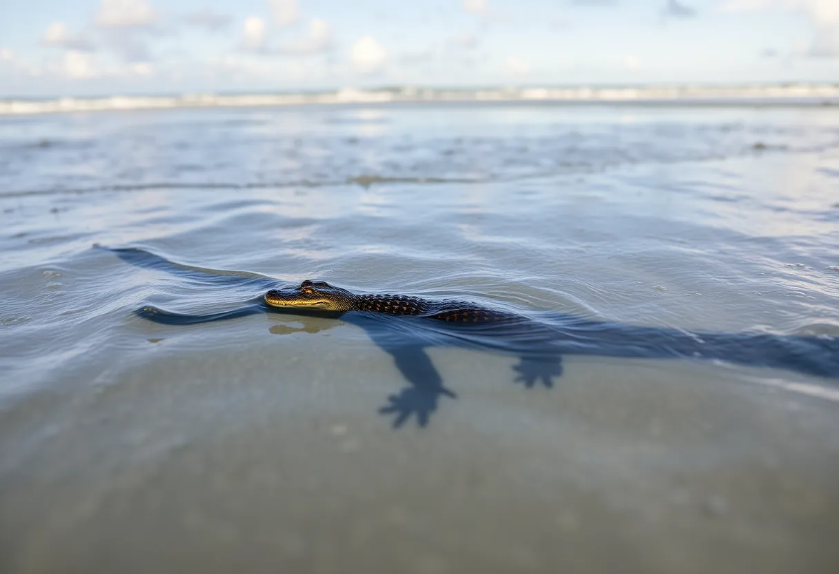 Juvenile alligator swimming in the ocean near Hilton Head Island