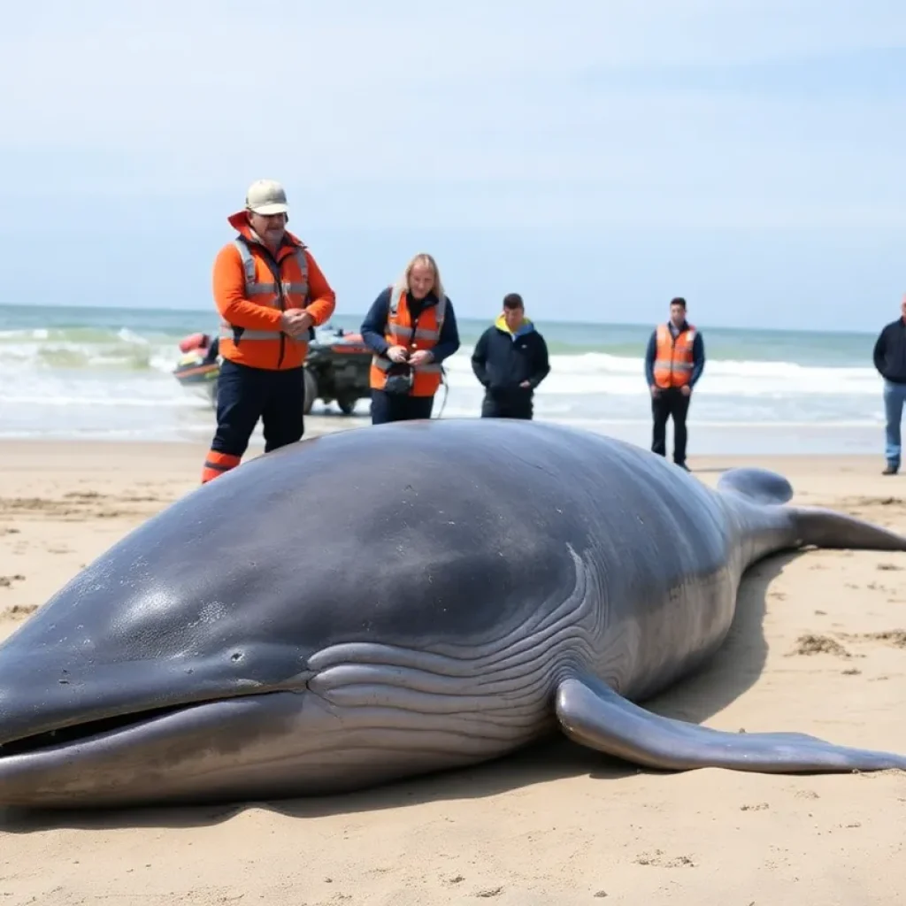 Juvenile sperm whale stranded on Hilton Head Island beach