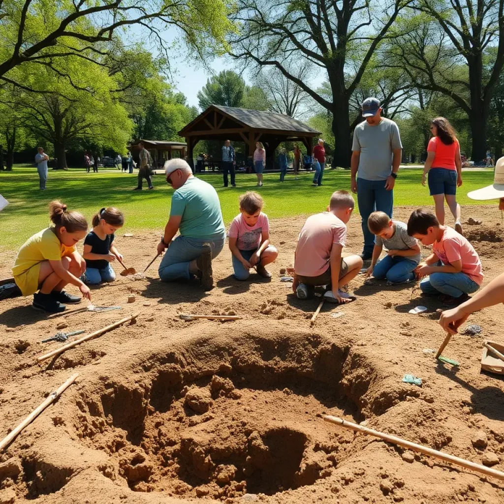 Families digging for artifacts at Mitchelville Freedom Park