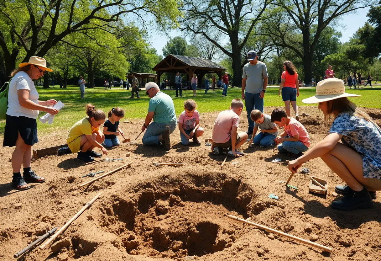 Families digging for artifacts at Mitchelville Freedom Park