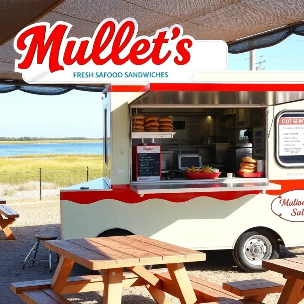 Food truck Mullet's serving seafood in a scenic outdoor space