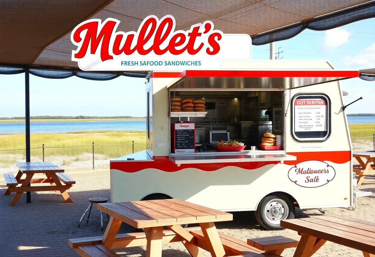 Food truck Mullet's serving seafood in a scenic outdoor space