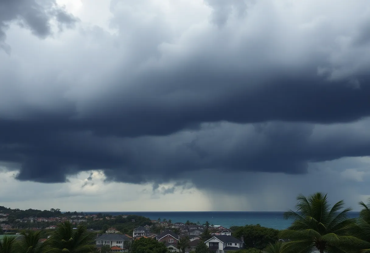 Dramatic thunderstorm clouds over Myrtle Beach with lightning
