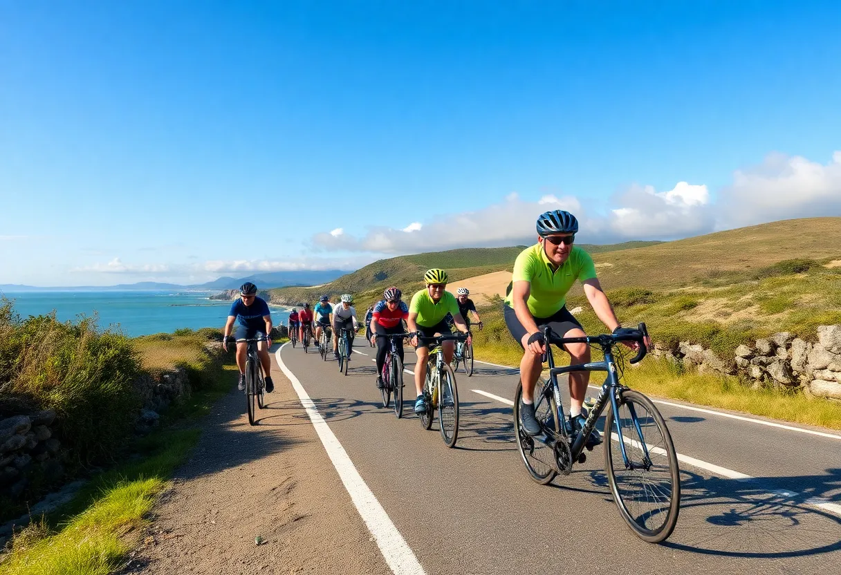 Cyclists participating in the Pedal Hilton Head Island event on a coastal road.