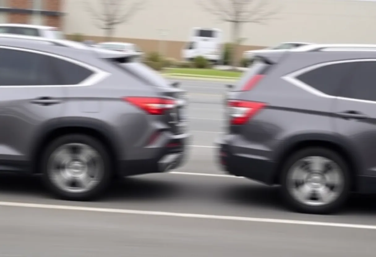 Illustration depicting a parking lot conflict between two vehicles.