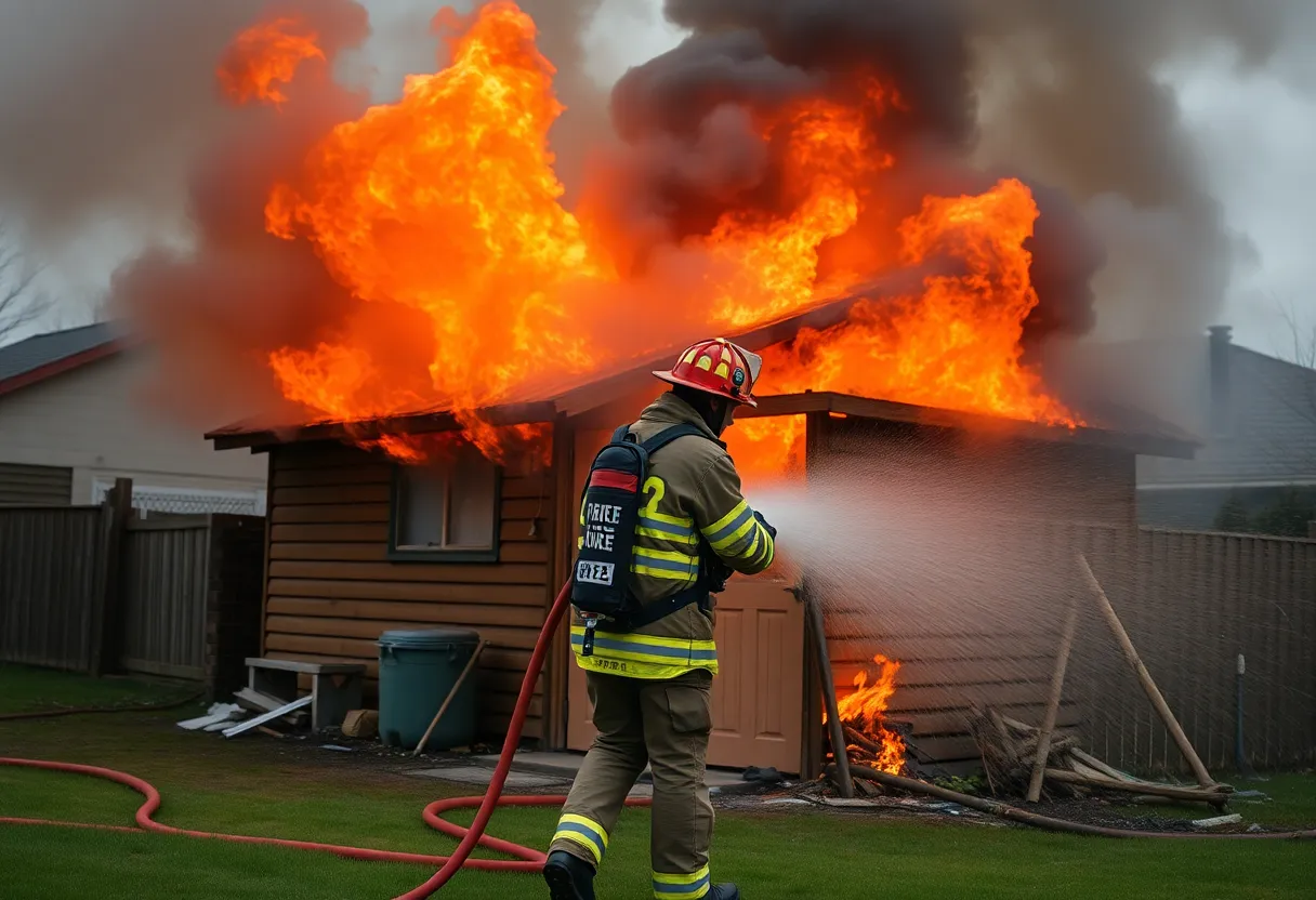 Firefighters battling a shed fire in Savannah