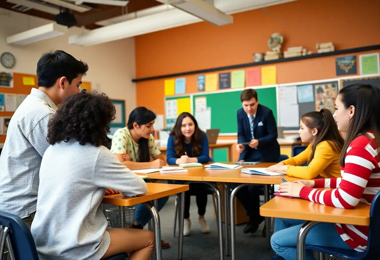Classroom scene in a Savannah private high school with engaged students