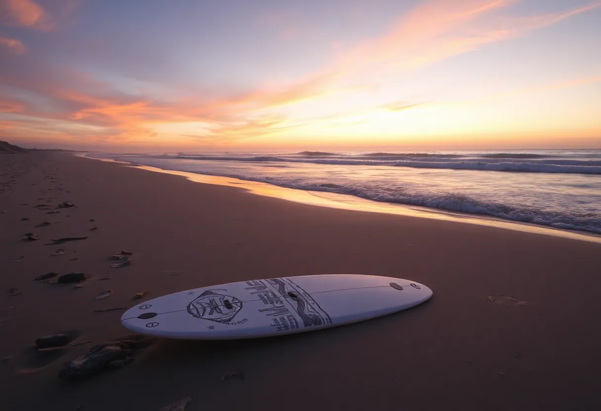 Empty beach with a boogie board on the sand