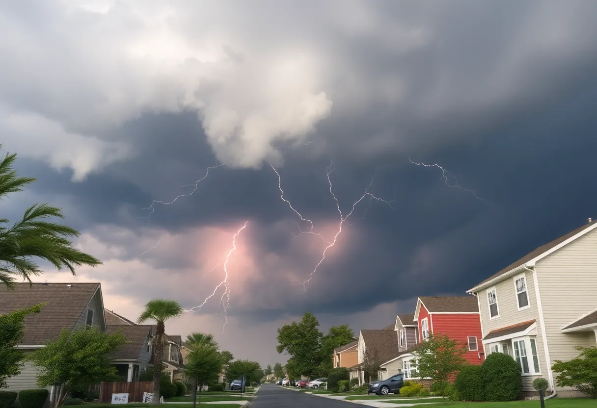 Severe thunderstorm clouds over Anderson County