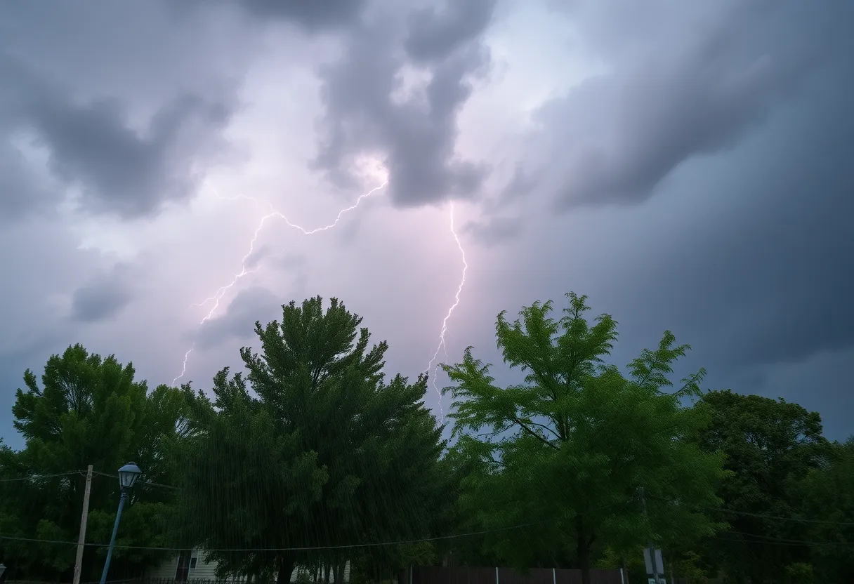 Stormy weather over Chesterfield County with dark clouds and rain