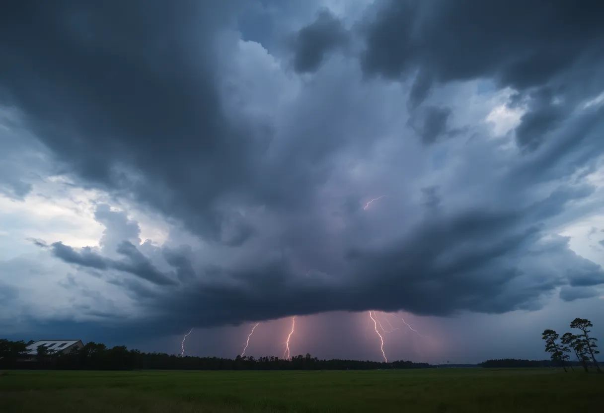Dark storm clouds and lightning in Florence County