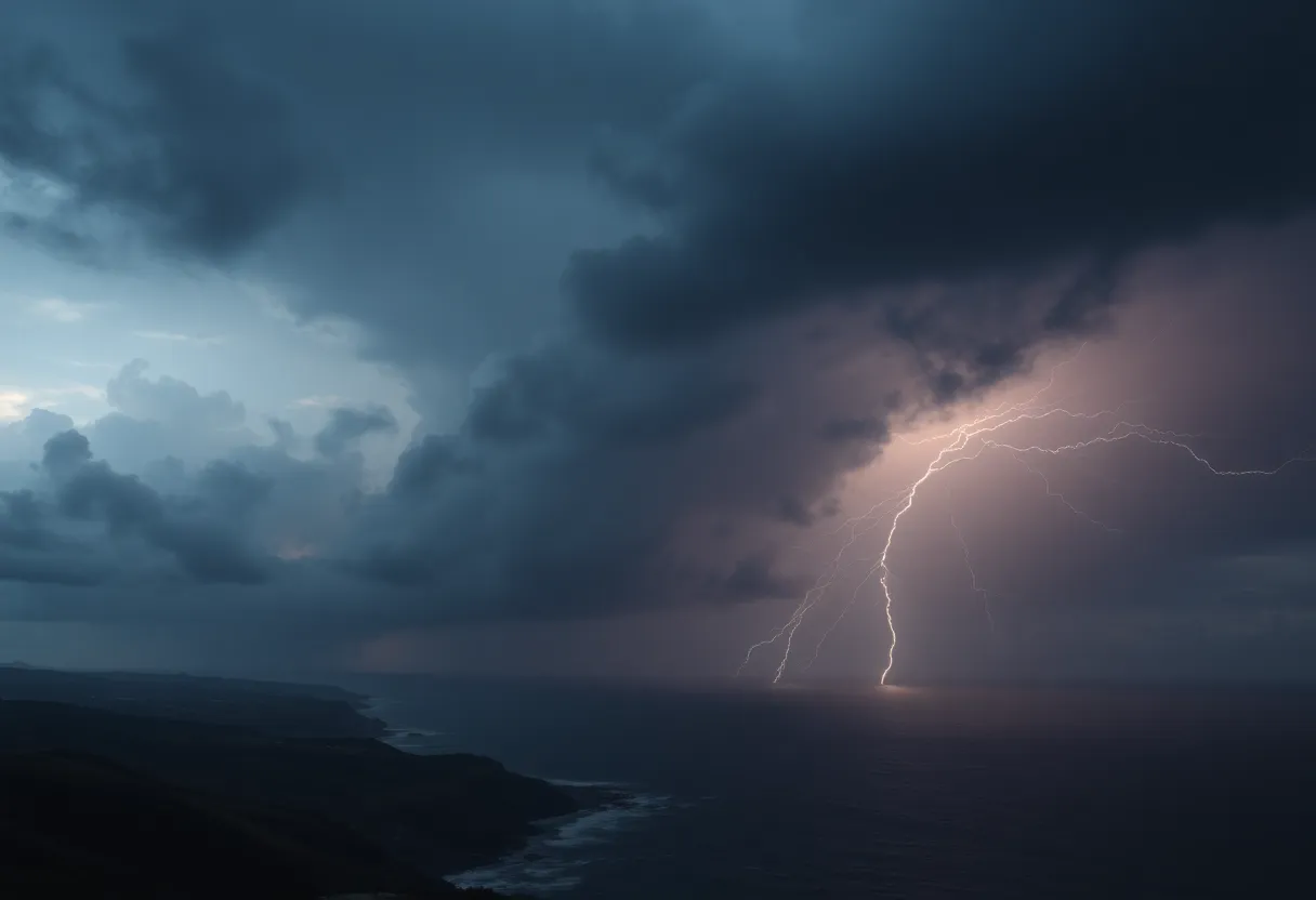 Dark storm clouds over South Carolina coastline