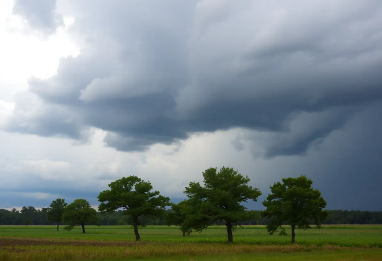 Thunderstorm clouds over South Carolina landscape