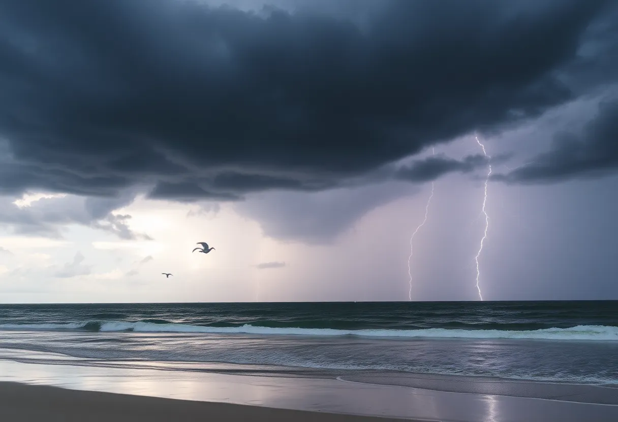 Dark clouds and rain over Hilton Head during a thunderstorm