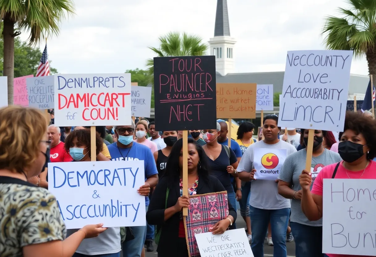 A group of protesters holding signs in Beaufort County.