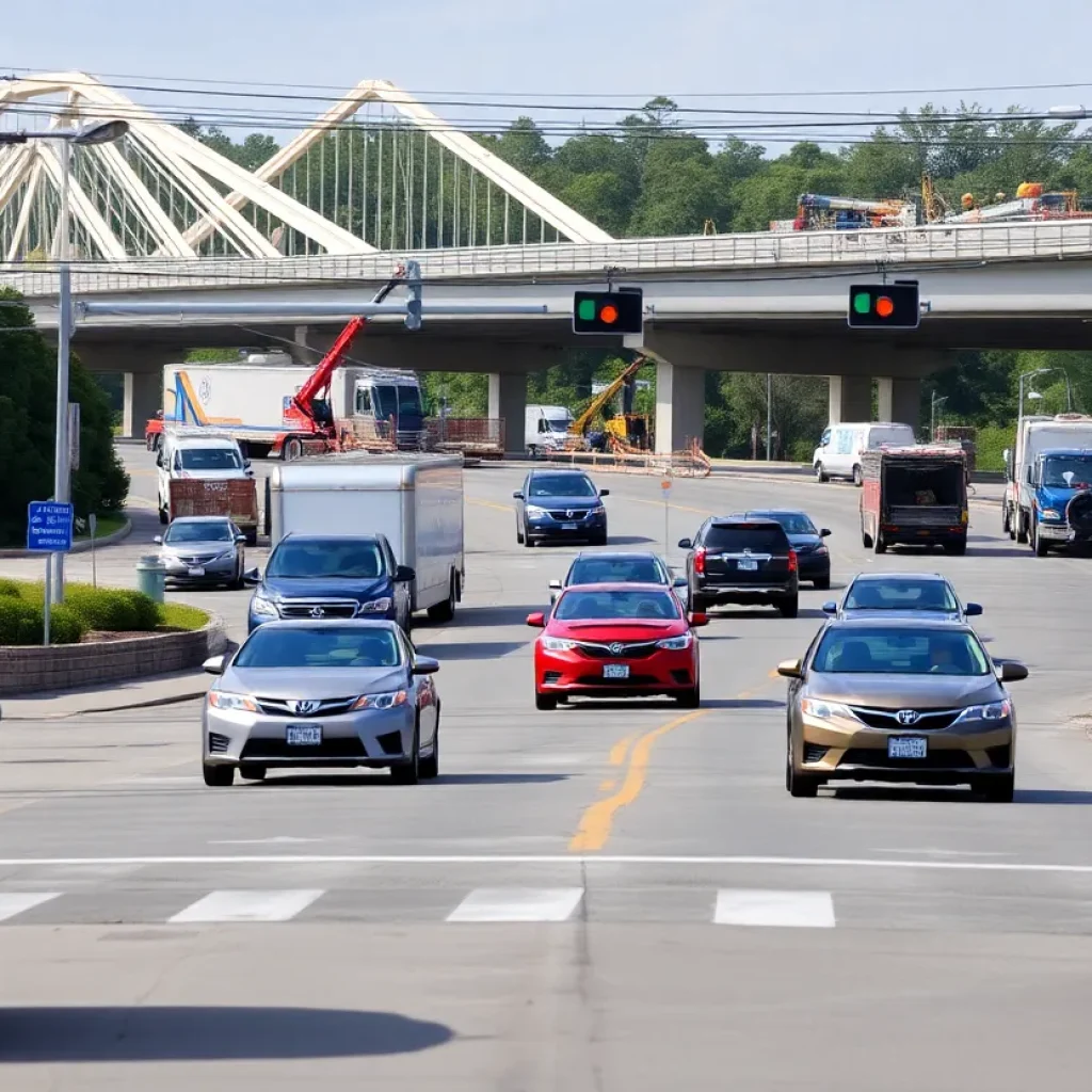 Traffic at a busy intersection in Beaufort County with infrastructure improvements underway