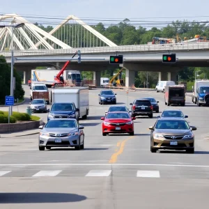 Traffic at a busy intersection in Beaufort County with infrastructure improvements underway